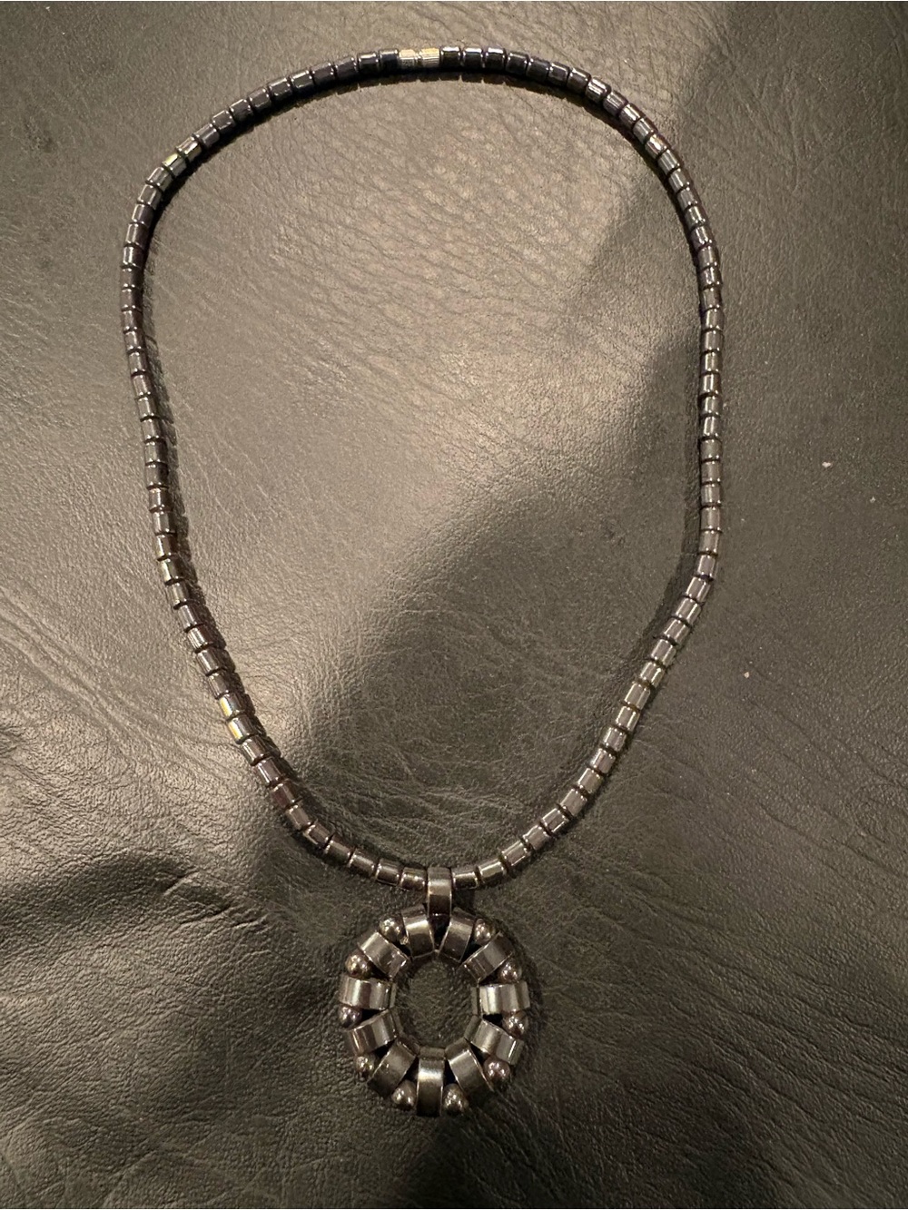 Hematite Bead Circle Pendant Necklace - Women Jewelry
